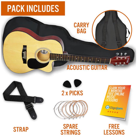 3rd Avenue Full Size Cutaway Acoustic Guitar Pack - Natural