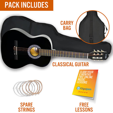 3rd Avenue Full Size Classical Guitar Pack - Black