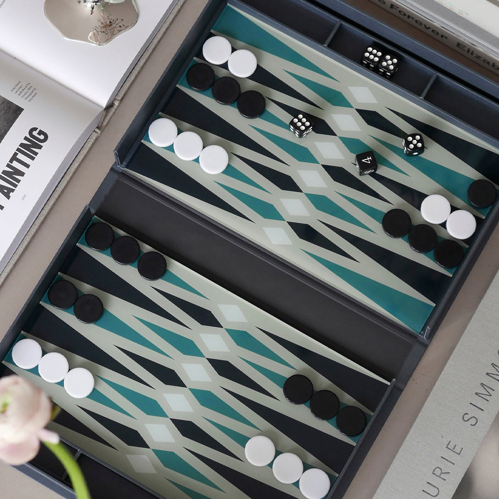 Printworks Classic Backgammon Board Game - Grey Blue