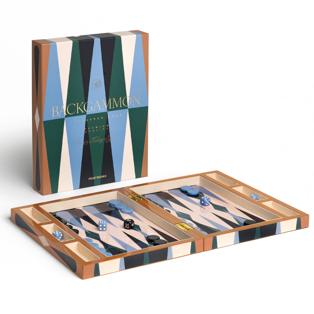Printworks Lacquered Backgammon Board Game - Blue