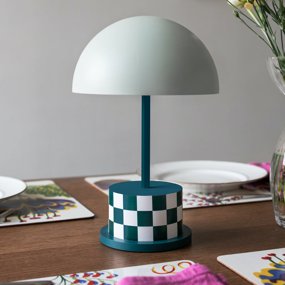Printworks Riviera Portable LED Table Lamp - Checkers (Rechargeable Cordless Bedside Light)