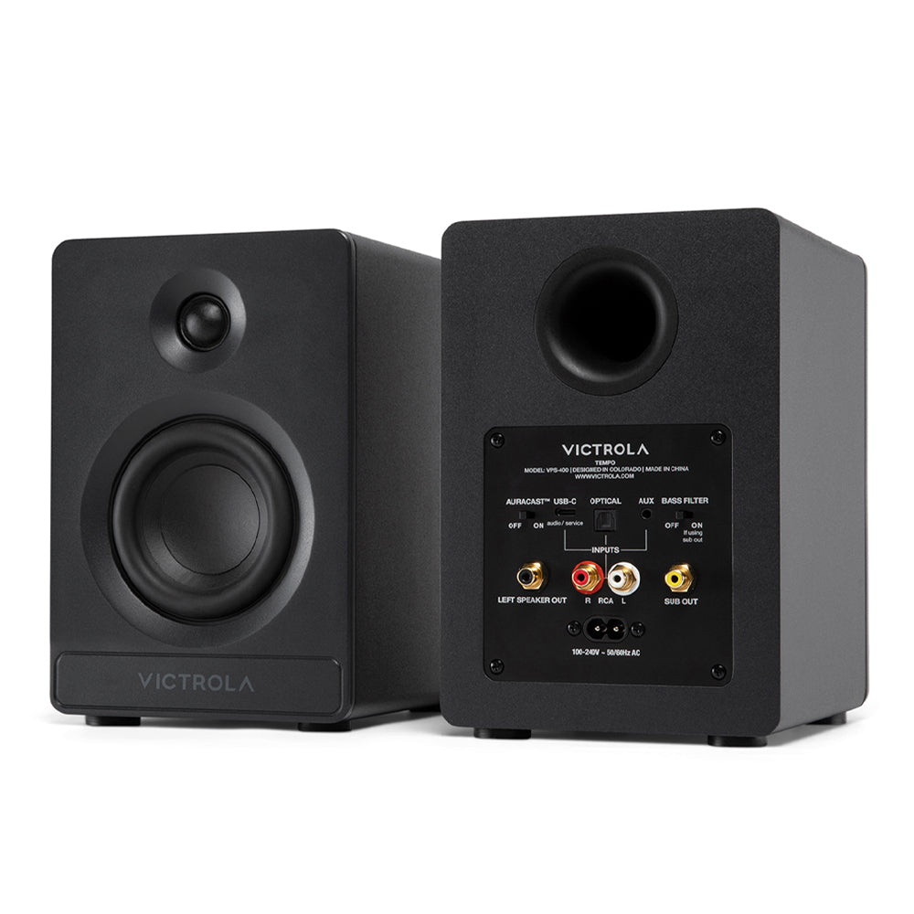 Victrola Automatic Turntable + Tempo Bookshelf Speakers Bundle - Black