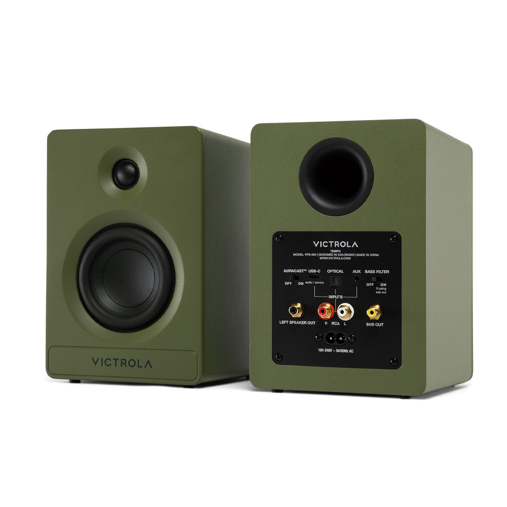 Victrola Automatic Turntable + Tempo Bookshelf Speakers Bundle - Green