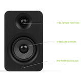 Kanto YU Passive 4" Speakers - Black, Pair (with 1" Silk Dome Tweeter and 4" Kevlar Woofer)