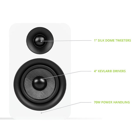 Kanto YU Passive 4" Speakers - White, Pair (with 1" Silk Dome Tweeter and 4" Kevlar Woofer)