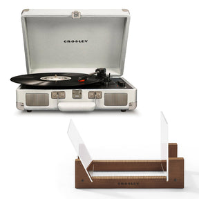 Crosley Cruiser Bluetooth Portable Turntable - White Sands + Storage Display Stand