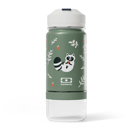 Monbento Twisty Kids Water Bottle with Snack Container - Raccoon