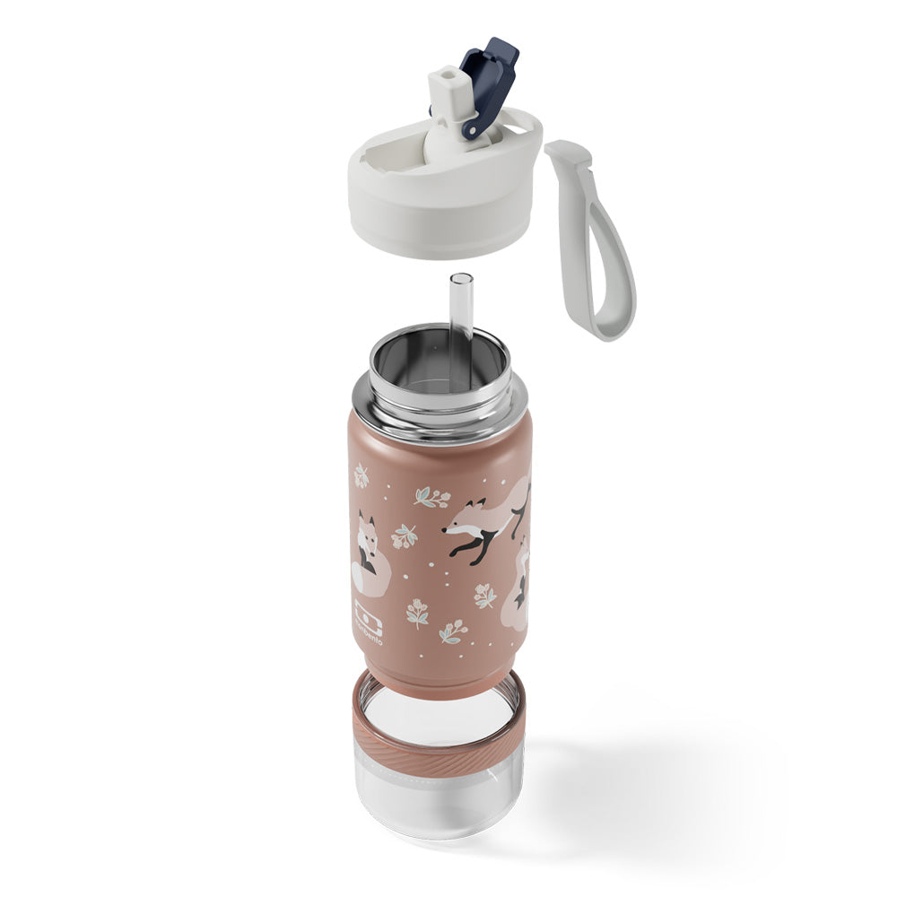 Monbento Twisty Kids Water Bottle with Snack Container - Fox