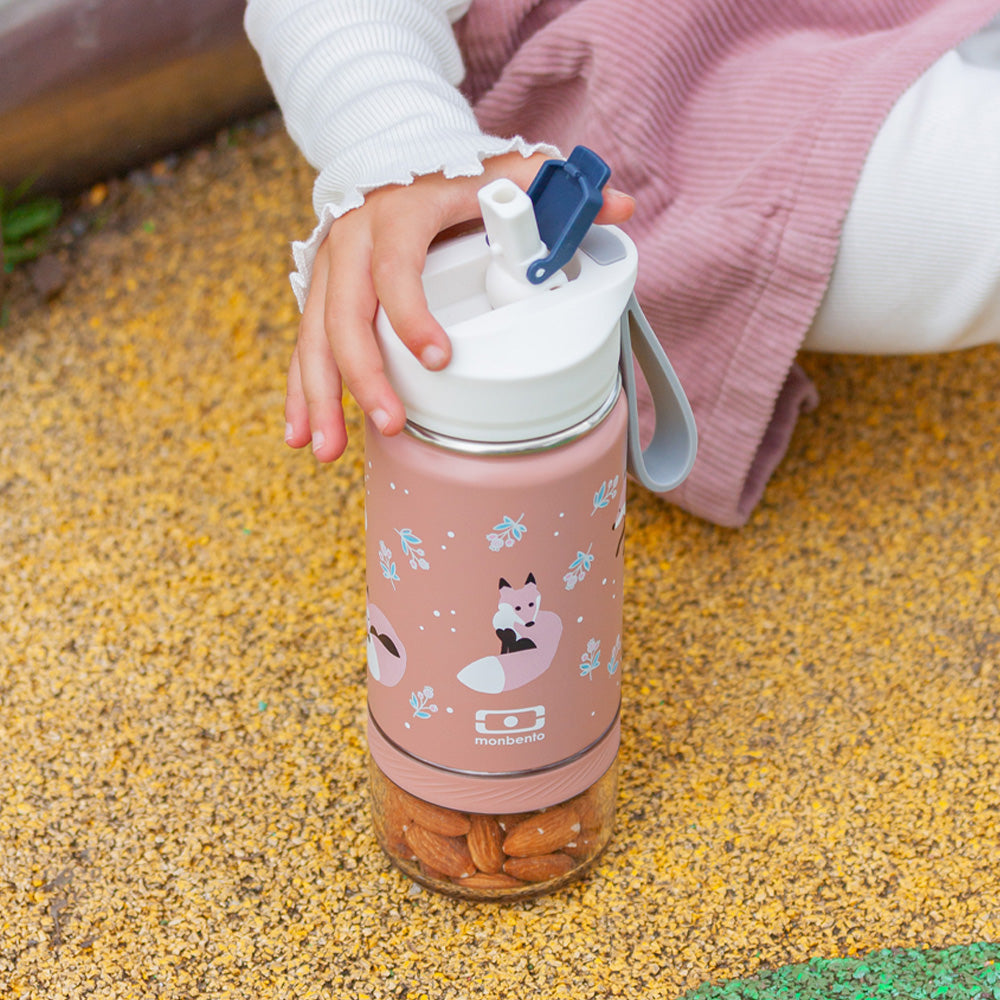 Monbento Twisty Kids Water Bottle with Snack Container - Fox