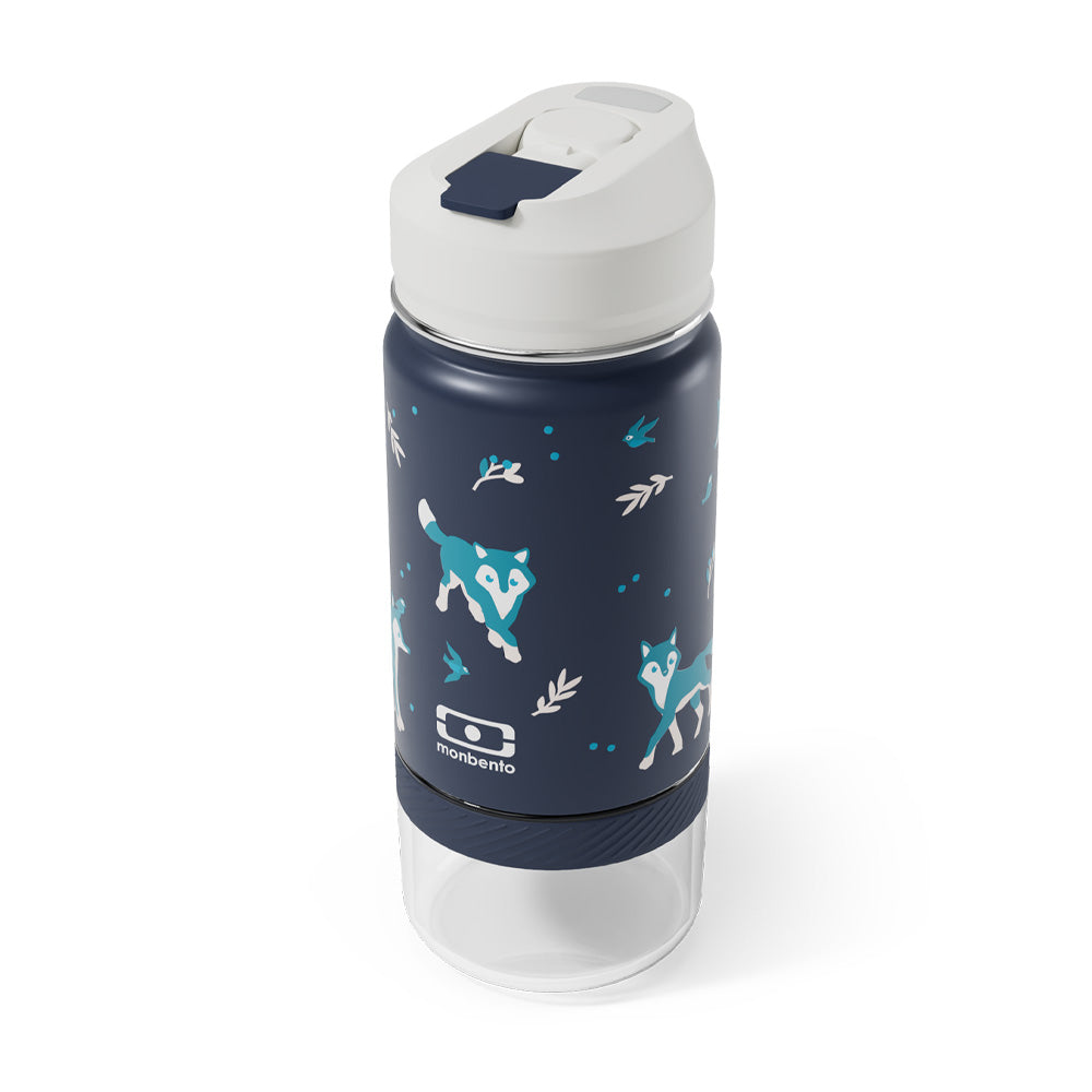 Monbento Twisty Kids Water Bottle with Snack Container - Wolf