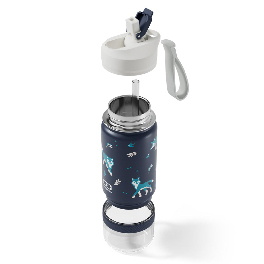 Monbento Twisty Kids Water Bottle with Snack Container - Wolf