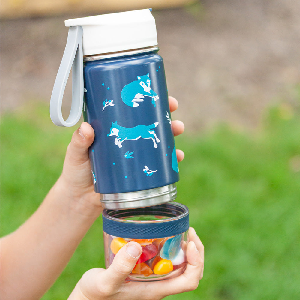 Monbento Twisty Kids Water Bottle with Snack Container - Wolf