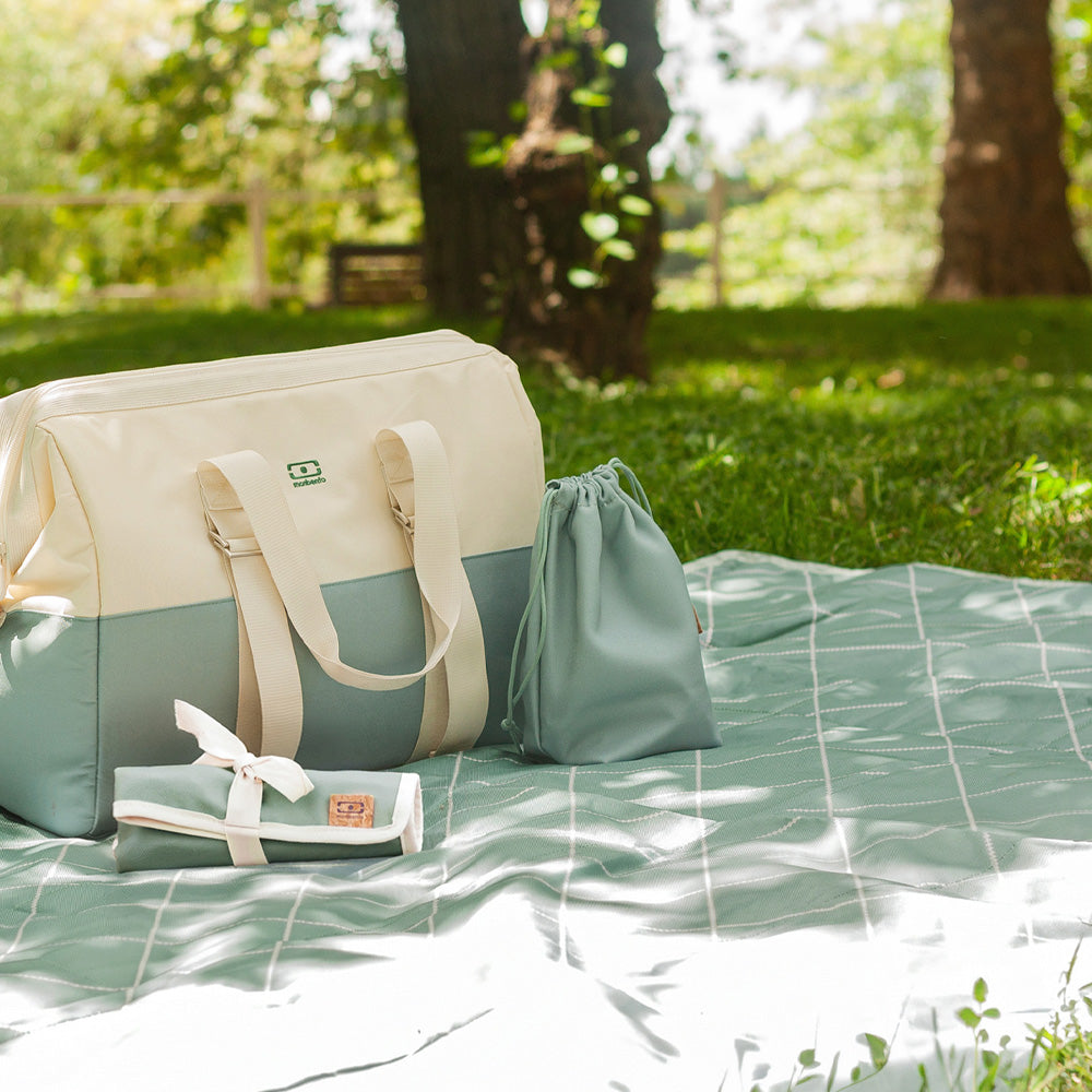 Monbento Waterproof Picnic Blanket for Outdoor Meals - Green Natural