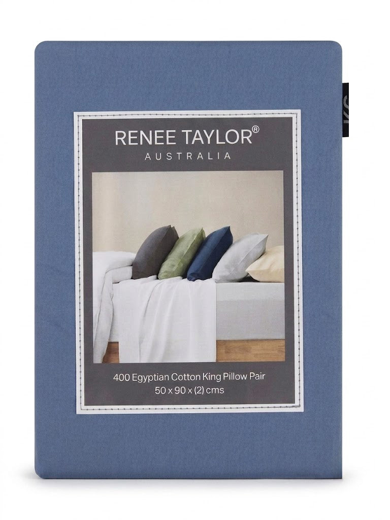 Renee Taylor 400TC Egyptian Cotton Sheet Set - Steel Blue (OEKO-TEX Certified Sateen)