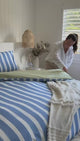 100% Cloud Cotton Duvet Quilt Cover Set w/ 2 Pillow Cases in Blue/Green/White Stripe - King