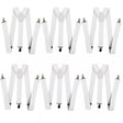 6x Mens Suspenders Braces Adjustable Strong Clip On Elastic Formal Wedding BULK - White