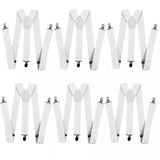 6x Mens Suspenders Braces Adjustable Strong Clip On Elastic Formal Wedding BULK - White