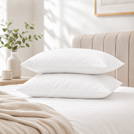 2x Standard Pure Cotton Plain Pillow - White (Twin Pack)