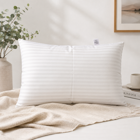 2x Standard Pure Cotton Striped Pillow - White (Twin Pack)