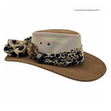 Jacaru 1022 Shady Lady Womens Suede Leather Breeze Hat - Mesh Crown & Chiffon Scarf (Made in Australia)