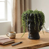 Urban Attitude David Head Resin Planter - Matte Black (Sculptural Plant Pot)