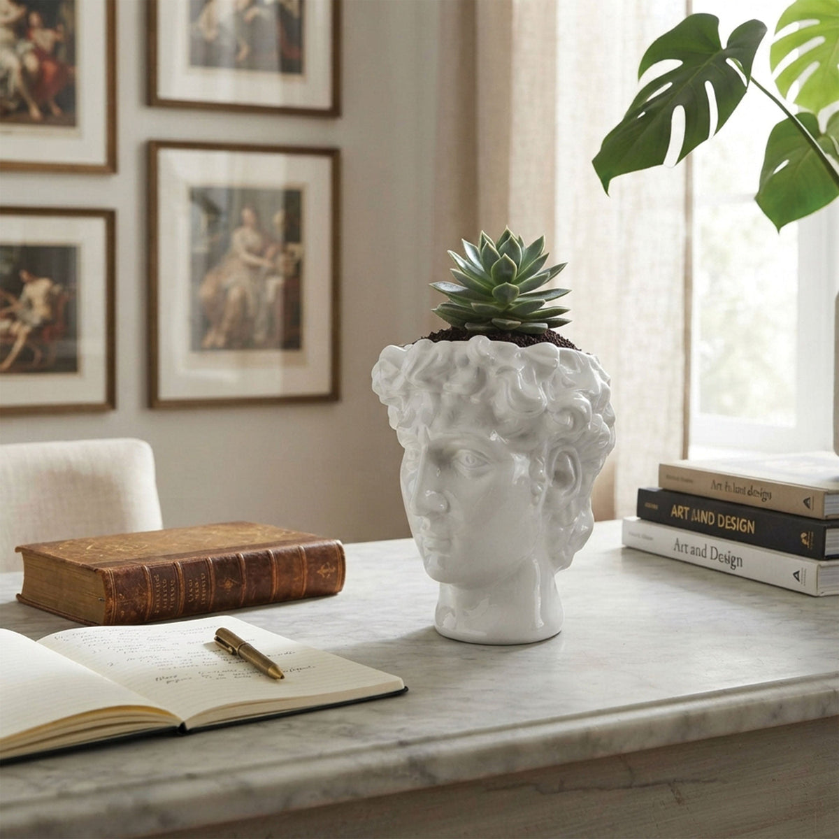 Urban Attitude David Head Resin Planter - Matte White (Sculptural Plant Pot)