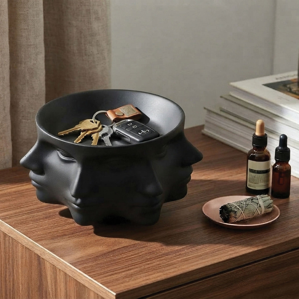 Urban Attitude Classical Face Resin Planter - Matte Black (Sculptural Plant Pot)