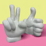 Urban Attitude Peace Sign Hand Resin Statue - Gloss White (Decorative Sculpture)