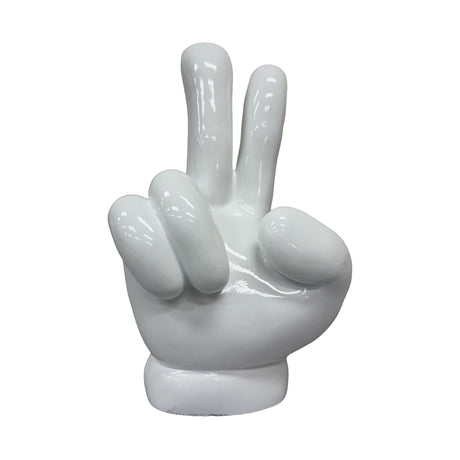 Urban Attitude Peace Sign Hand Resin Statue - Gloss White (Decorative Sculpture)