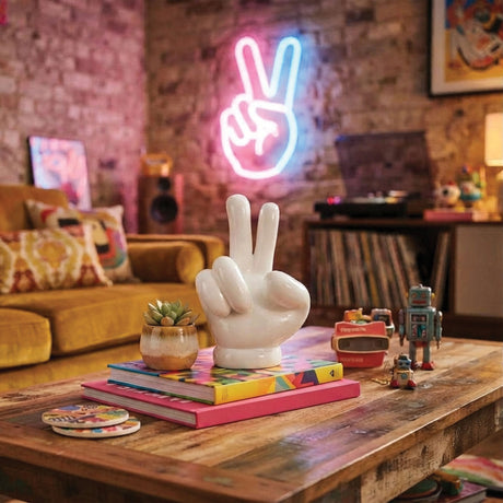 Urban Attitude Peace Sign Hand Resin Statue - Gloss White (Decorative Sculpture)