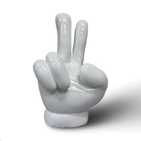 Urban Attitude Peace Sign Hand Resin Statue - Gloss White (Decorative Sculpture)