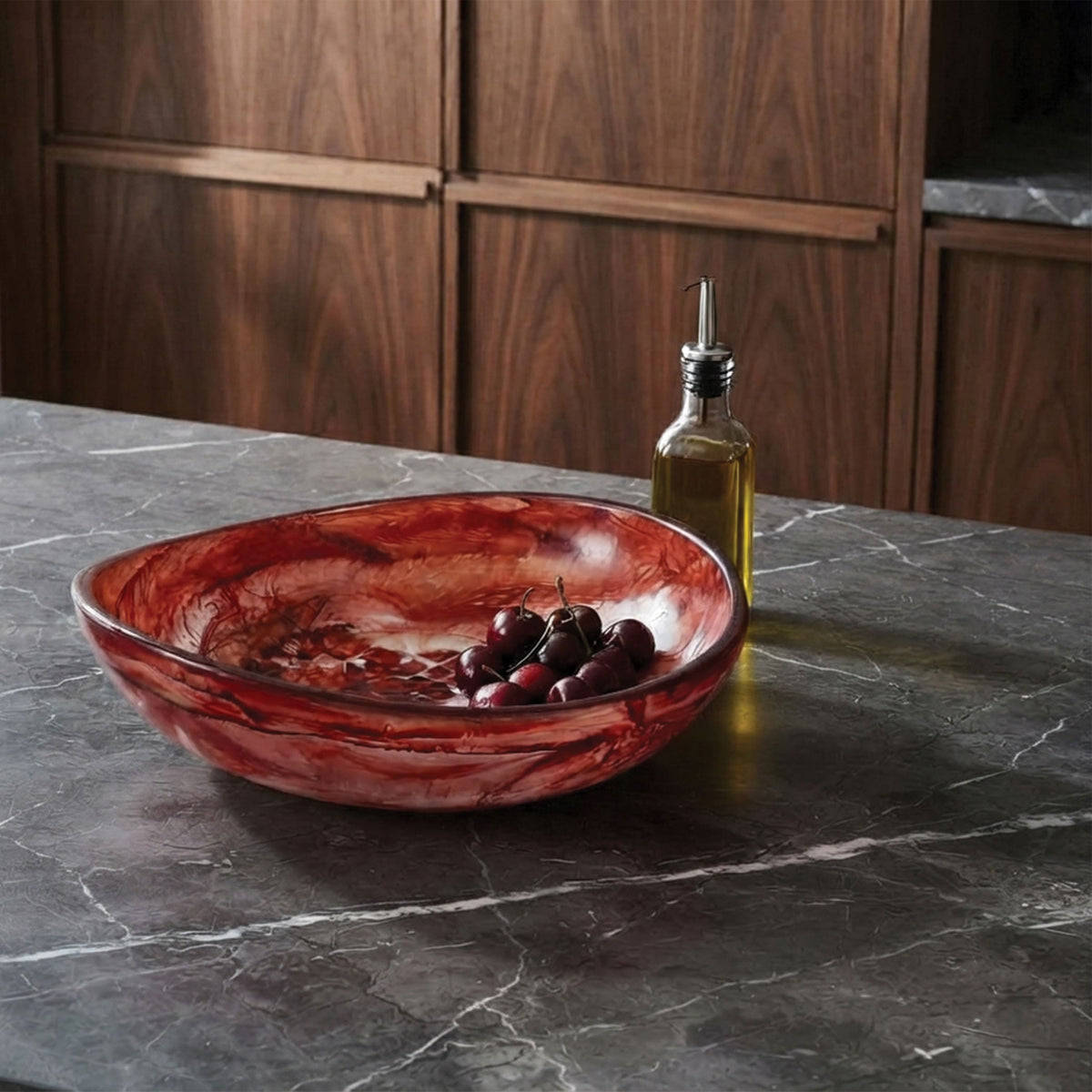 Urban Attitude JADE Medium Decorative Resin Bowl - Berry Red (28cm L x 27cm W)
