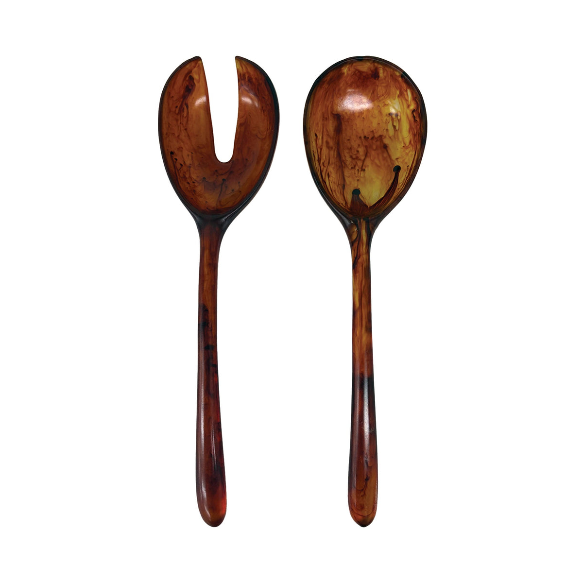 Urban Attitude LILA Large Resin Serving Spoon & Fork Set - Burnt Amber (30cm Salad Servers)