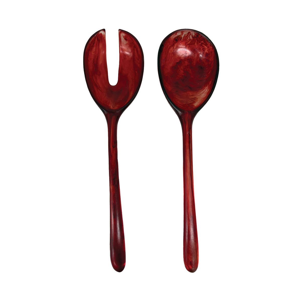 Urban Attitude LILA Large Resin Serving Spoon & Fork Set - Berry Red (30cm Salad Servers)