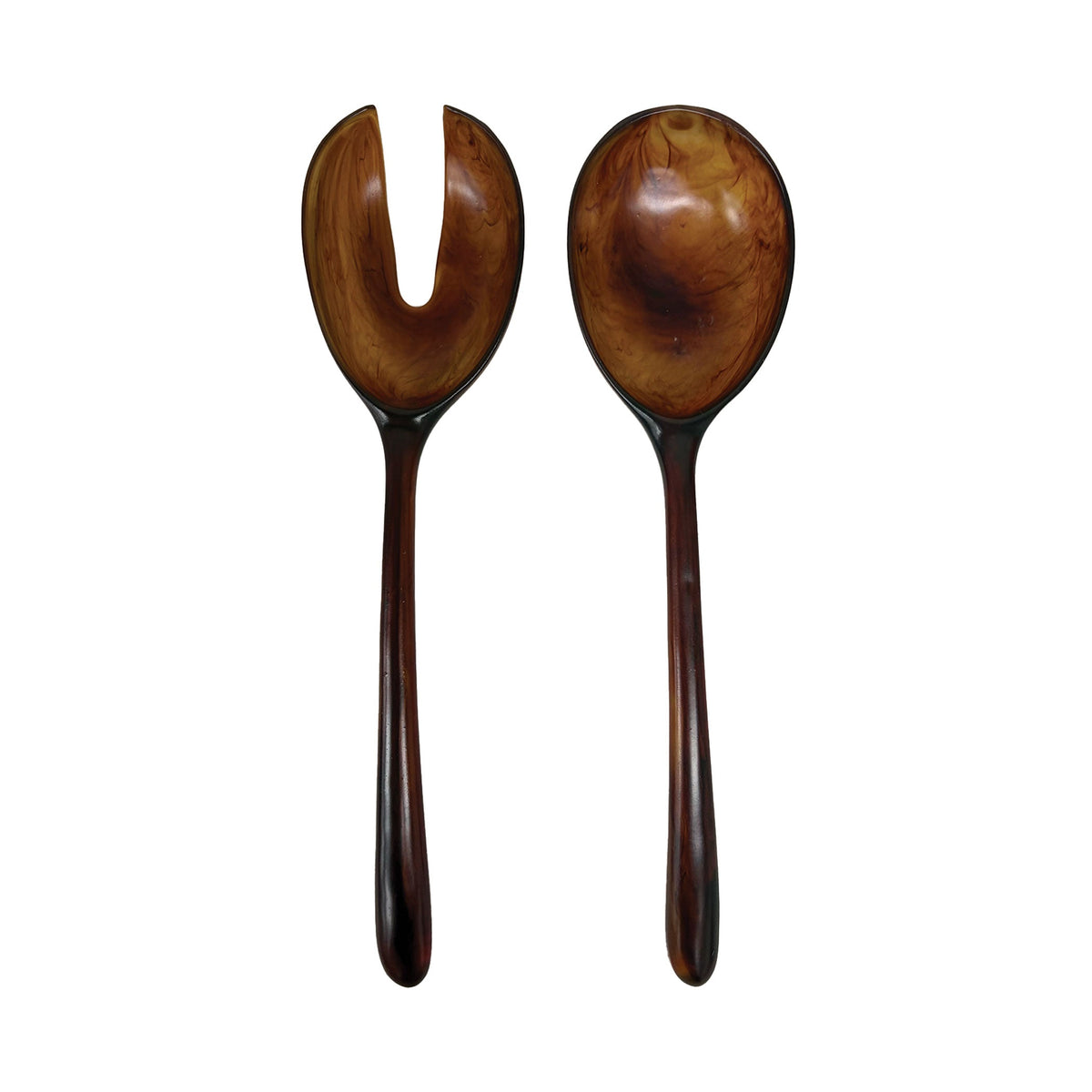 Urban Attitude LILA Large Resin Serving Spoon & Fork Set - Dark Cocoa (30cm Salad Servers)
