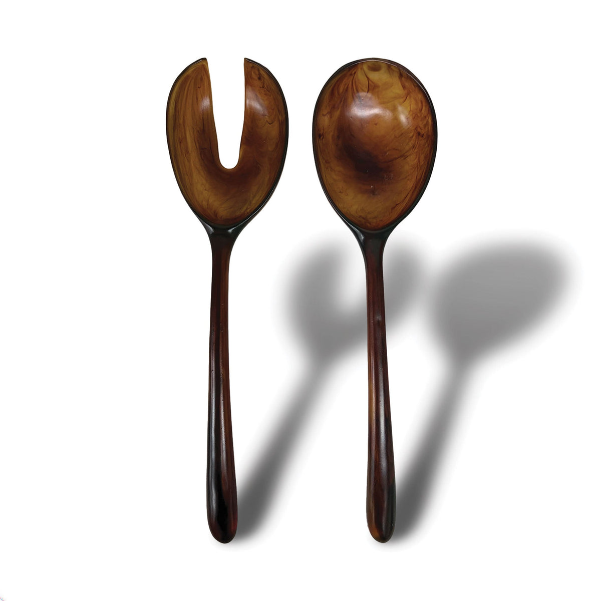 Urban Attitude LILA Large Resin Serving Spoon & Fork Set - Dark Cocoa (30cm Salad Servers)