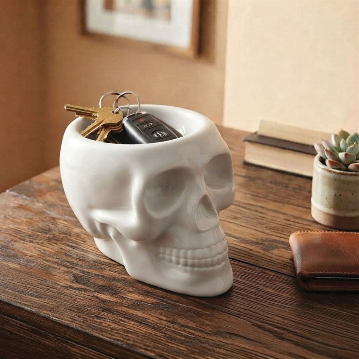 Urban Attitude Skull Resin Planter - Matte White (Sculptural Plant Pot)