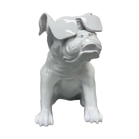 Urban Attitude Bulldog Resin Statue - Gloss White (Decorative Dog Sculpture)