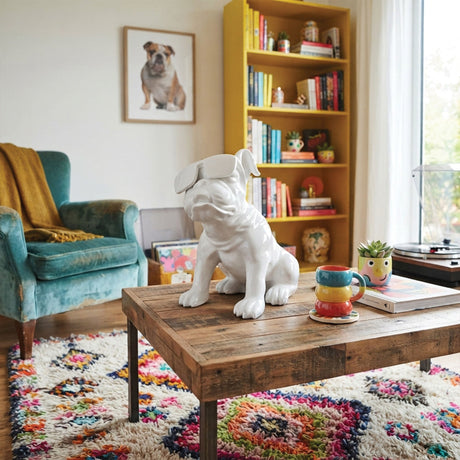 Urban Attitude Bulldog Resin Statue - Gloss White (Decorative Dog Sculpture)