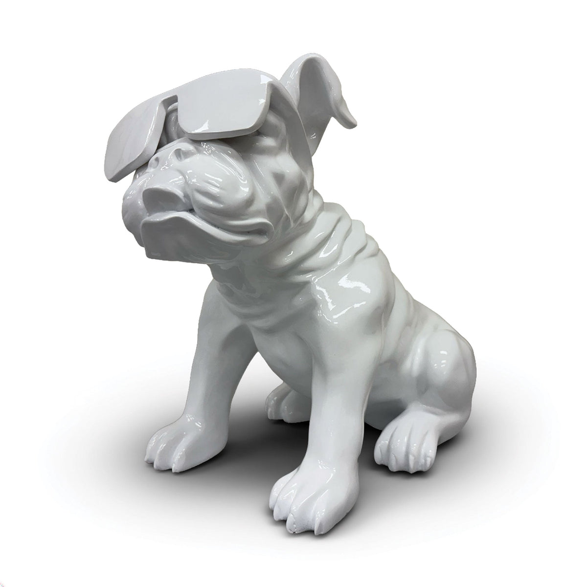 Urban Attitude Bulldog Resin Statue - Gloss White (Decorative Dog Sculpture)