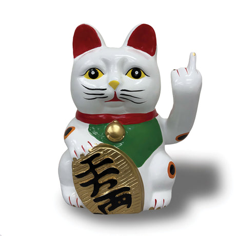 Urban Attitude Cheeky Un-Lucky Cat Resin Statue (Middle Finger Maneki-Neko Novelty Decor)