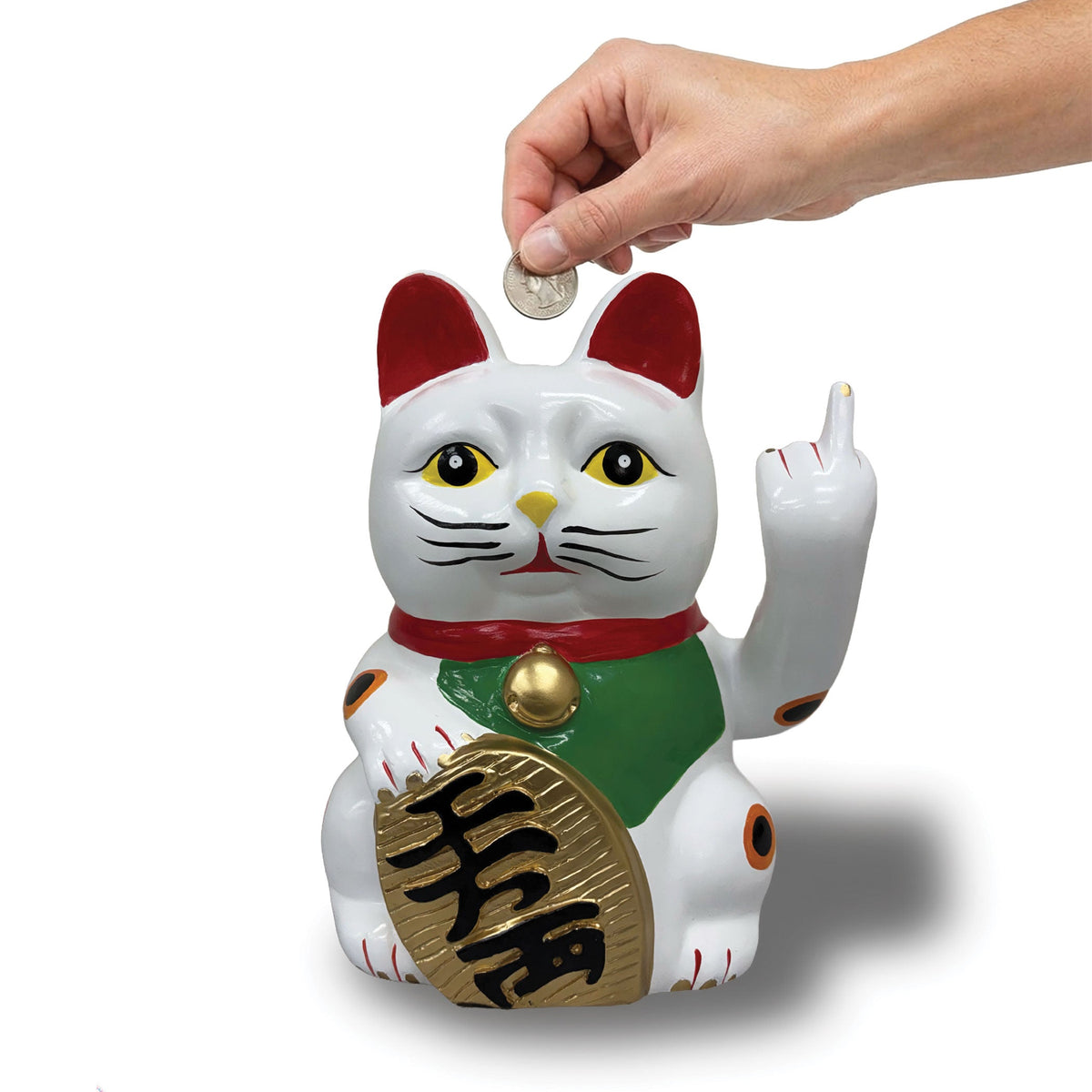 Urban Attitude Cheeky Un-Lucky Cat Resin Money Box - White (Maneki-Neko Piggy Bank)