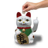 Urban Attitude Cheeky Un-Lucky Cat Resin Money Box - White (Maneki-Neko Piggy Bank)