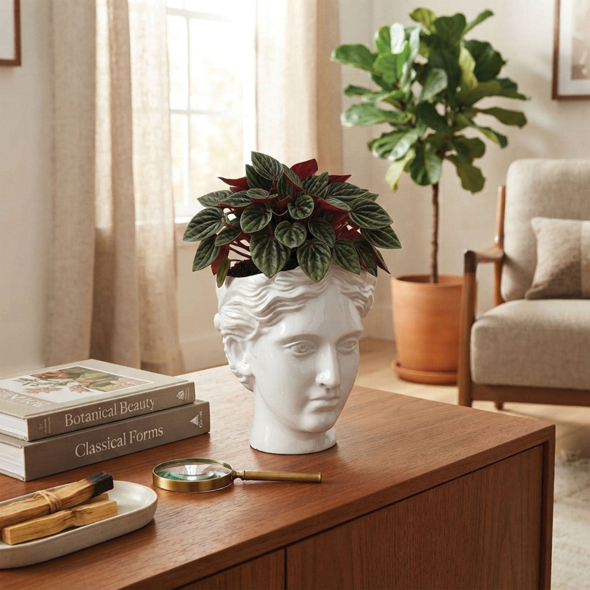 Urban Attitude Venus Head Resin Planter - Matte White (Sculptural Plant Pot)