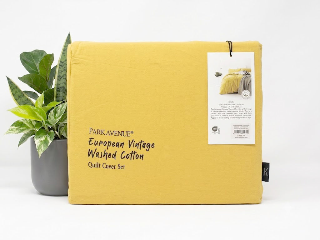 Park Avenue European Vintage Washed Cotton Quilt Cover Set - Misted Yellow